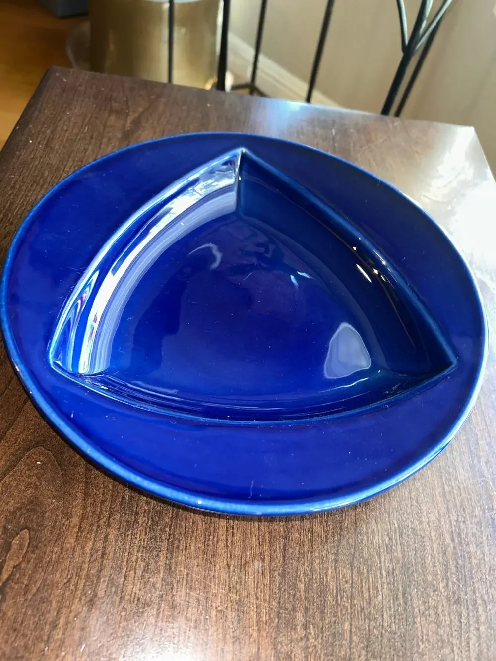 Vintage Homer Laughlin Fiesta Ware triangle center Shaped Serving Bowl 11” blue